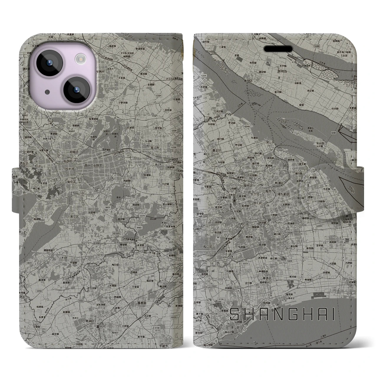 【上海2（中華人民共和国）】地図柄iPhoneケース（手帳タイプ）