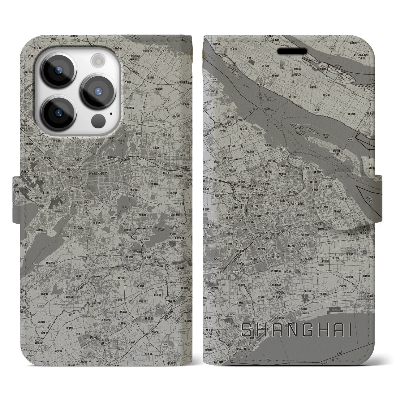 【上海2（中華人民共和国）】地図柄iPhoneケース（手帳タイプ）