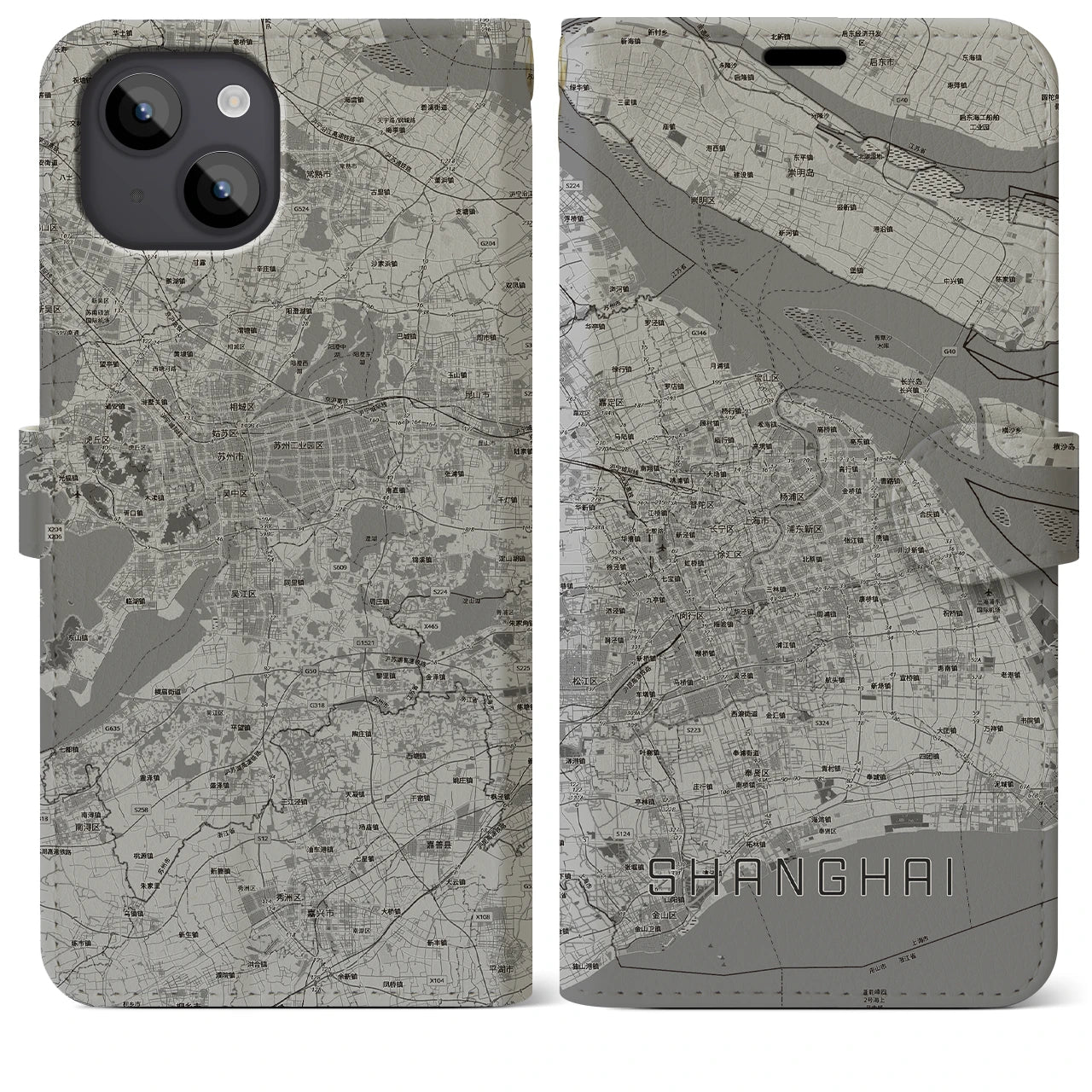 【上海2（中華人民共和国）】地図柄iPhoneケース（手帳タイプ）