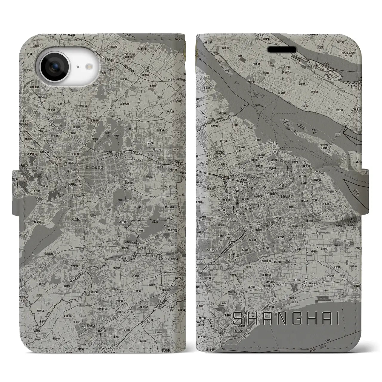 【上海2（中華人民共和国）】地図柄iPhoneケース（手帳タイプ）