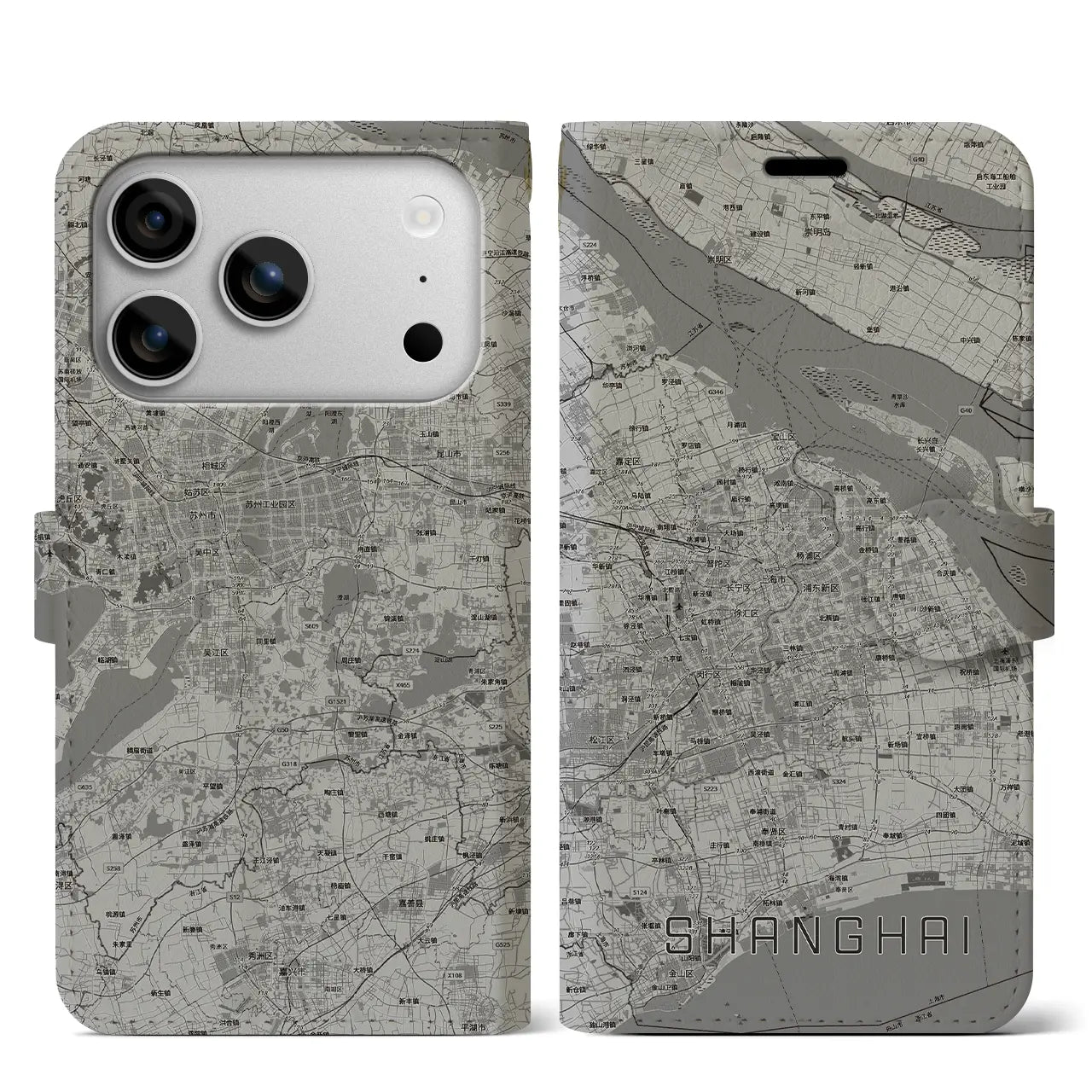 【上海2（中華人民共和国）】地図柄iPhoneケース（手帳タイプ）