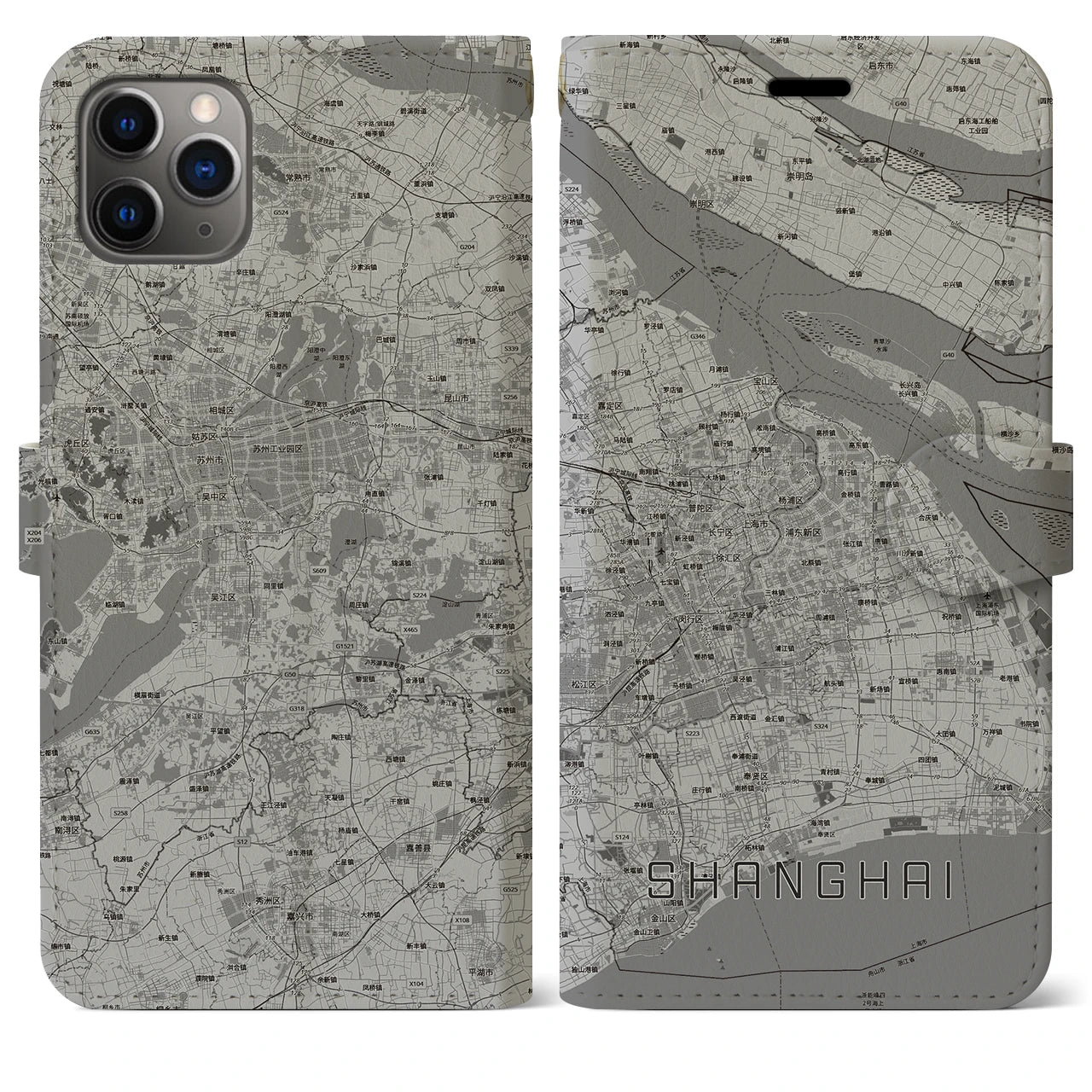 【上海2（中華人民共和国）】地図柄iPhoneケース（手帳タイプ）