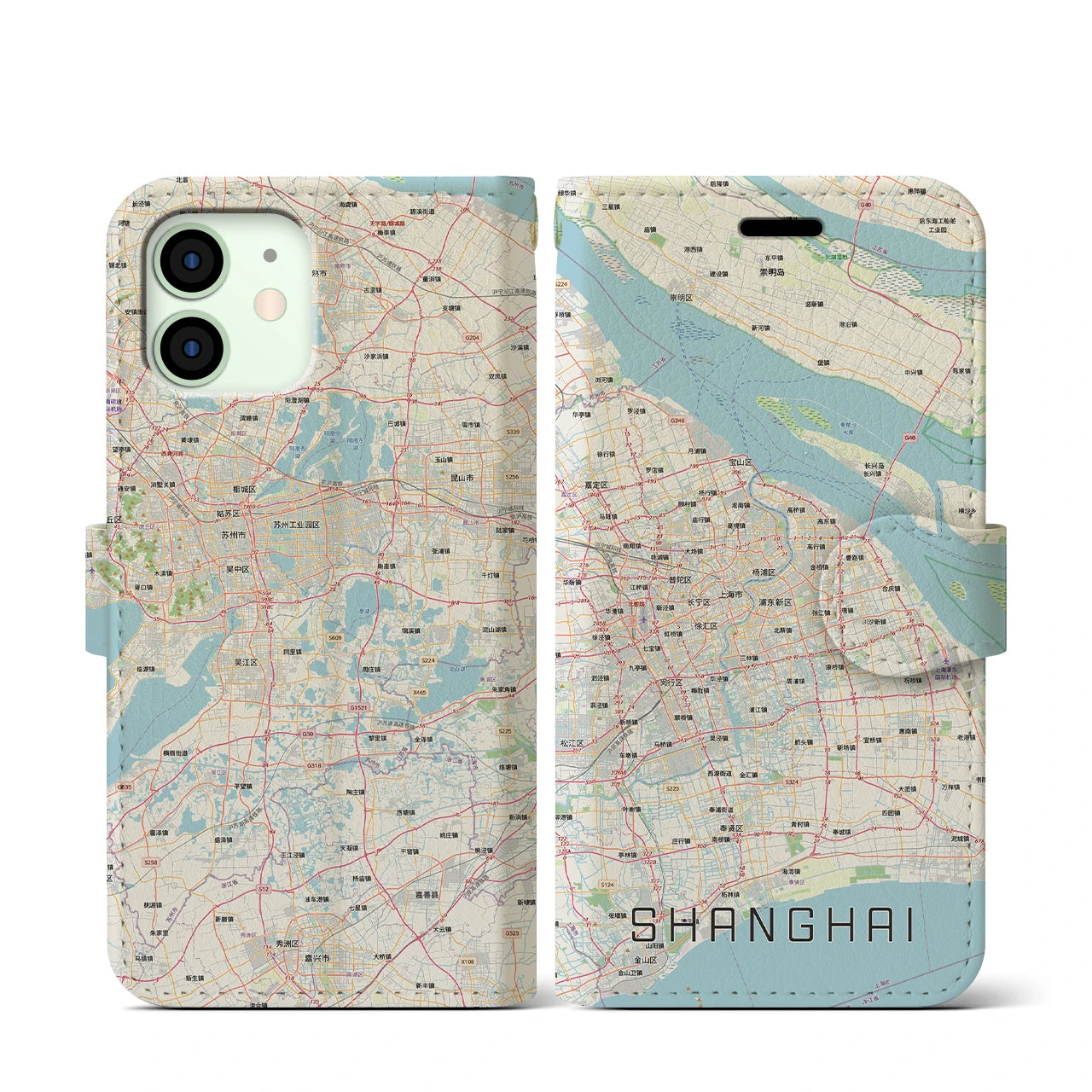 【上海2（中華人民共和国）】地図柄iPhoneケース（手帳タイプ）