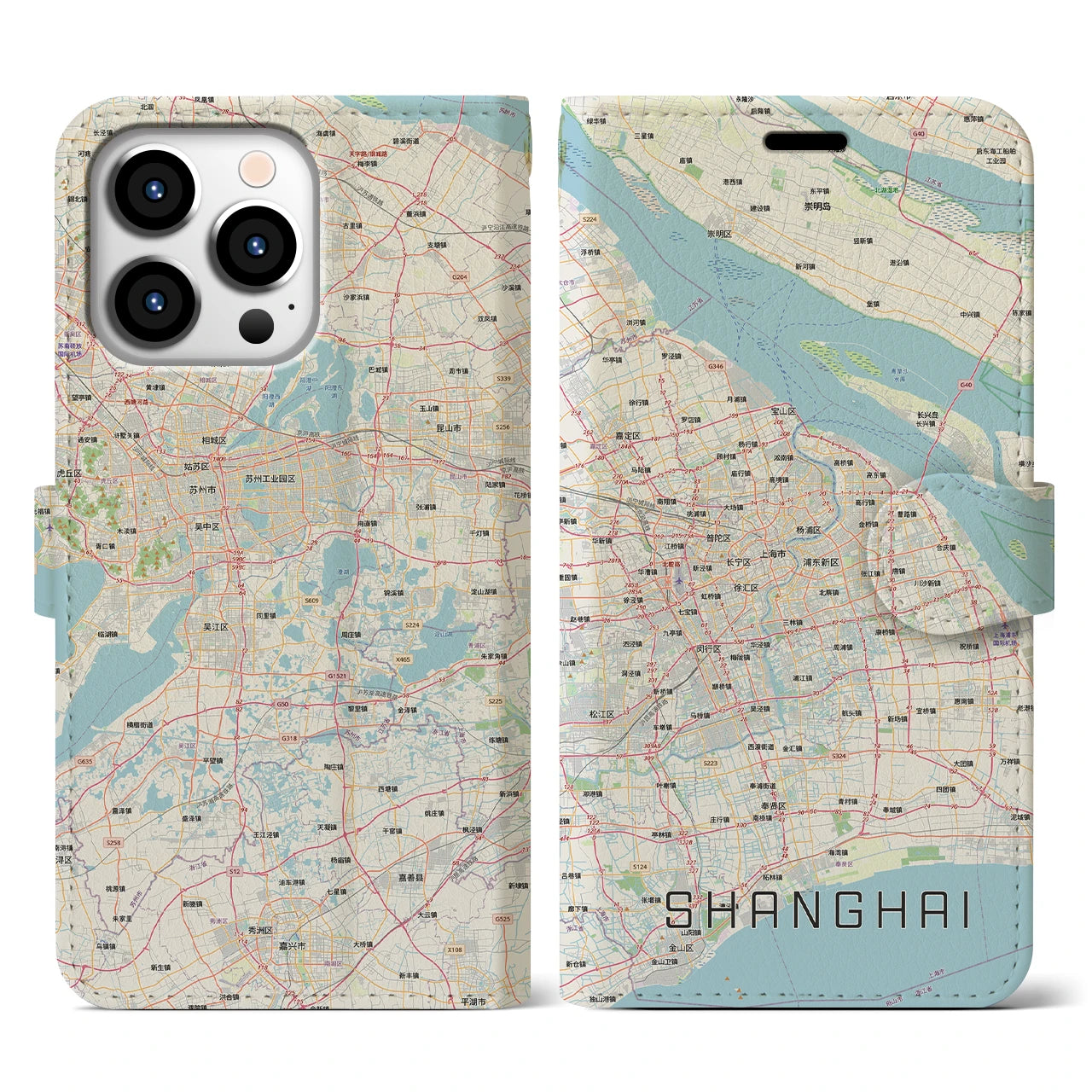 【上海2（中華人民共和国）】地図柄iPhoneケース（手帳タイプ）