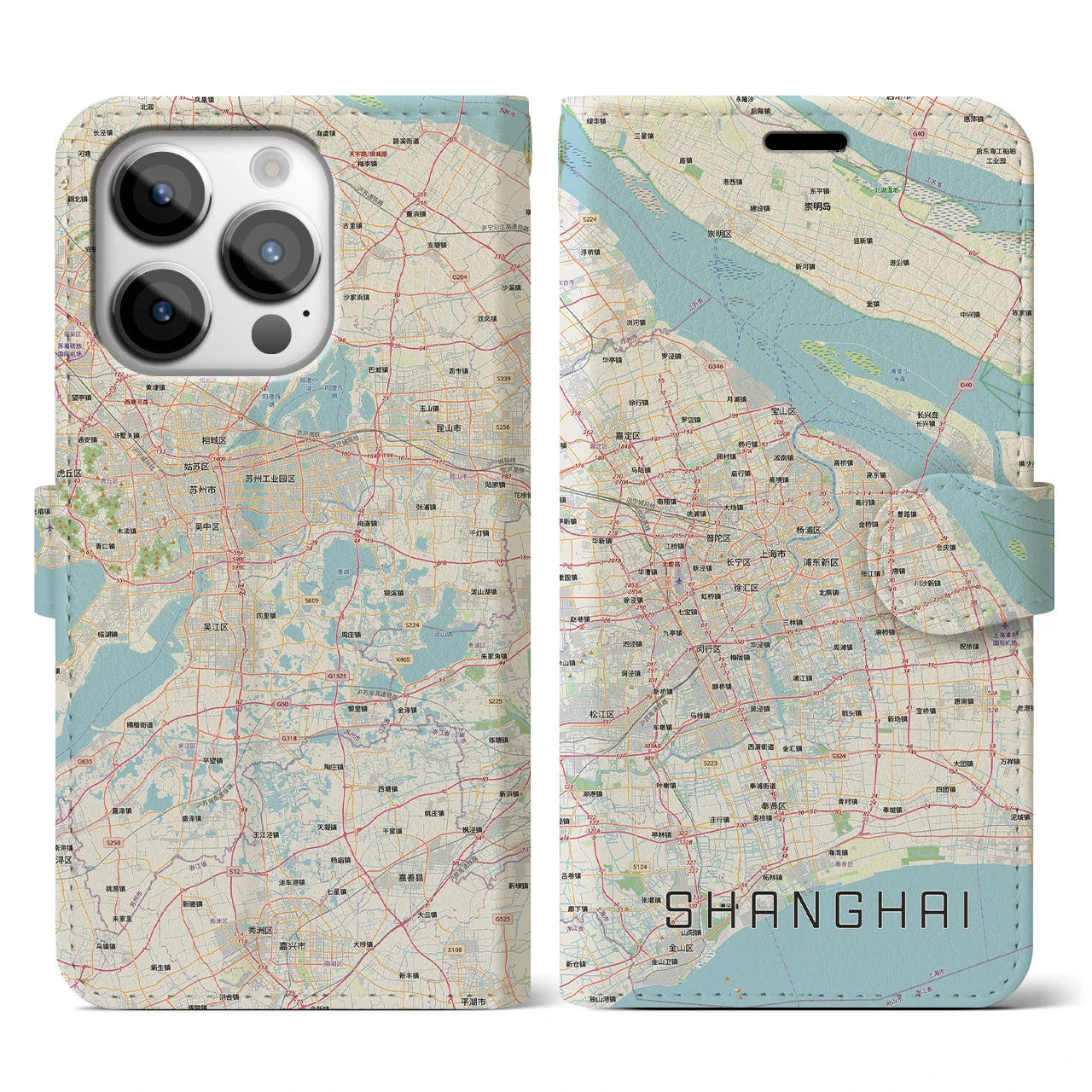 【上海2（中華人民共和国）】地図柄iPhoneケース（手帳タイプ）