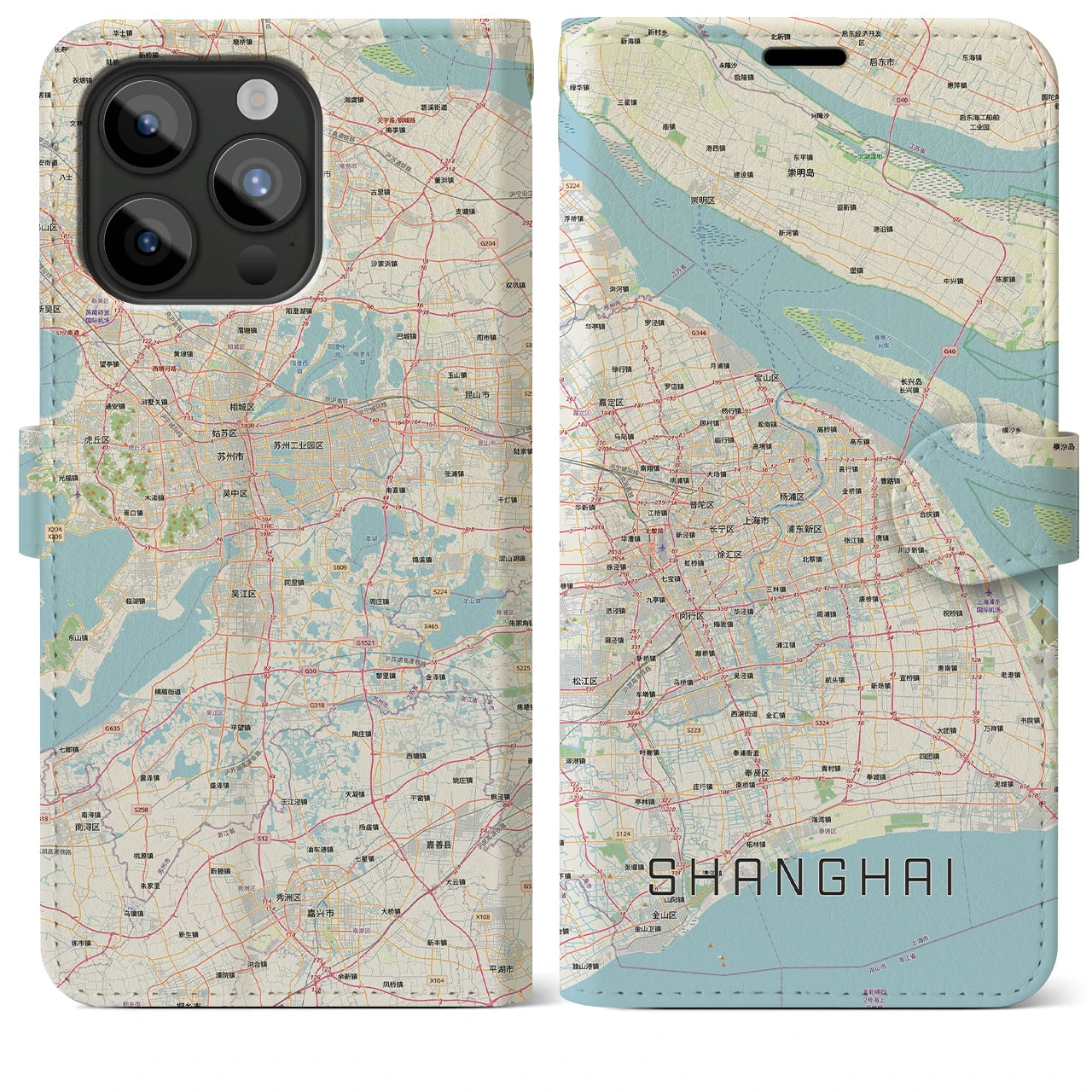 【上海2（中華人民共和国）】地図柄iPhoneケース（手帳タイプ）