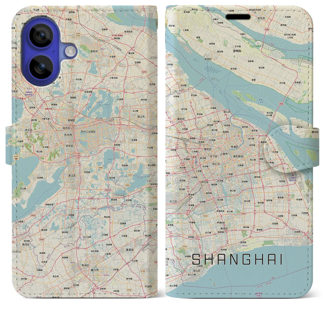 【上海2(中華人民共和国)】地図柄iPhoneケース(手帳タイプ)ナチュラル・iPhone 16 Pro Max 用