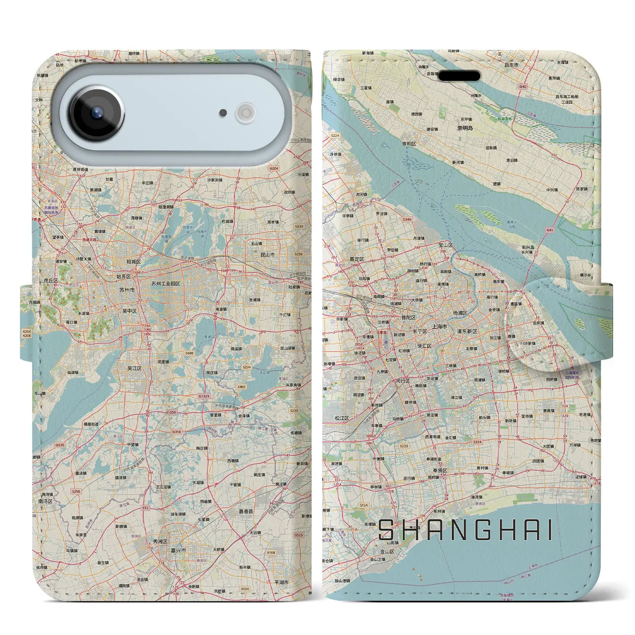 【上海2（中華人民共和国）】地図柄iPhoneケース（手帳タイプ）