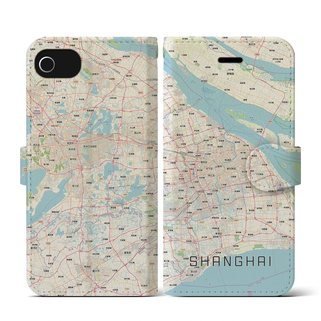 【上海2（中華人民共和国）】地図柄iPhoneケース（手帳タイプ）