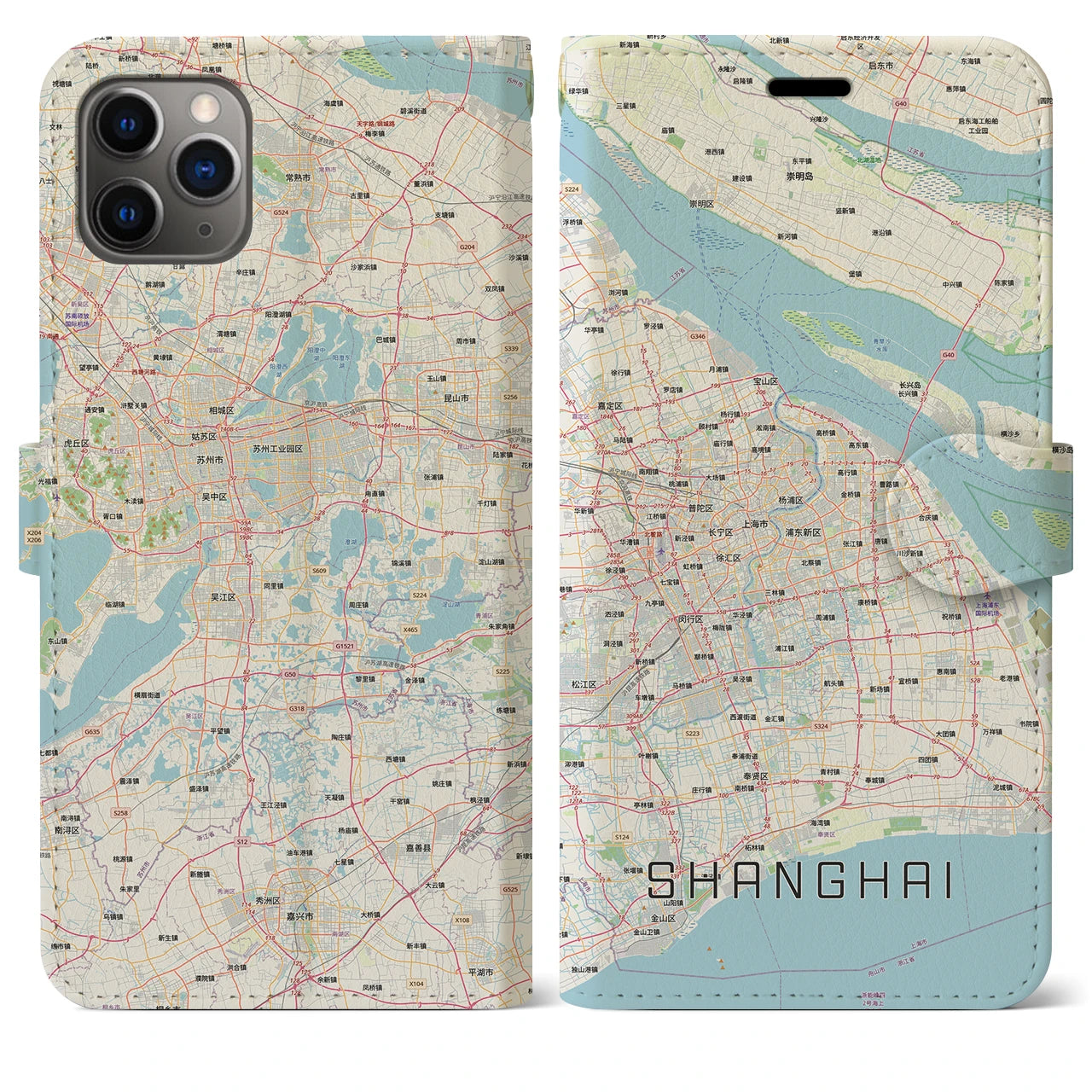 【上海2（中華人民共和国）】地図柄iPhoneケース（手帳タイプ）