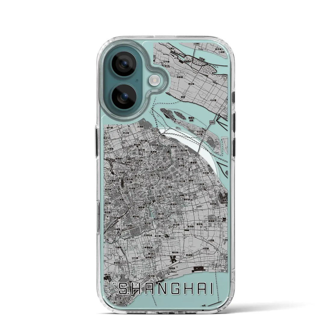 【上海2(中華人民共和国)】地図柄iPhoneケース(MagSafeタイプ)モノトーン・iPhone 16 Pro 用