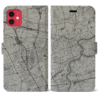 【上海（中華人民共和国）】地図柄iPhoneケース（手帳タイプ）モノトーン・iPhone 11 用