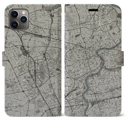 【上海（中華人民共和国）】地図柄iPhoneケース（手帳タイプ）モノトーン・iPhone 11 Pro Max 用