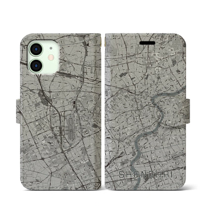 【上海（中華人民共和国）】地図柄iPhoneケース（手帳タイプ）モノトーン・iPhone 12 mini 用