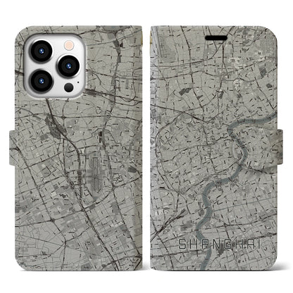 【上海（中華人民共和国）】地図柄iPhoneケース（手帳タイプ）モノトーン・iPhone 13 Pro 用