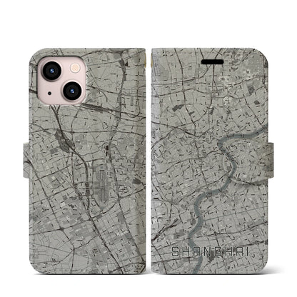 【上海（中華人民共和国）】地図柄iPhoneケース（手帳タイプ）モノトーン・iPhone 13 mini 用