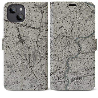 【上海（中華人民共和国）】地図柄iPhoneケース（手帳タイプ）モノトーン・iPhone 14 Plus 用