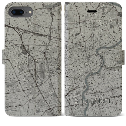 【上海（中華人民共和国）】地図柄iPhoneケース（手帳タイプ）モノトーン・iPhone 8Plus /7Plus / 6sPlus / 6Plus 用