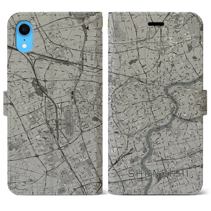 【上海（中華人民共和国）】地図柄iPhoneケース（手帳タイプ）モノトーン・iPhone XR 用