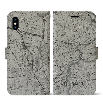 【上海（中華人民共和国）】地図柄iPhoneケース（手帳タイプ）モノトーン・iPhone XS / X 用