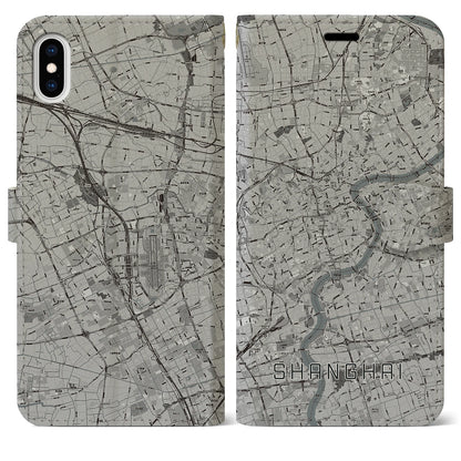 【上海（中華人民共和国）】地図柄iPhoneケース（手帳タイプ）モノトーン・iPhone XS Max 用