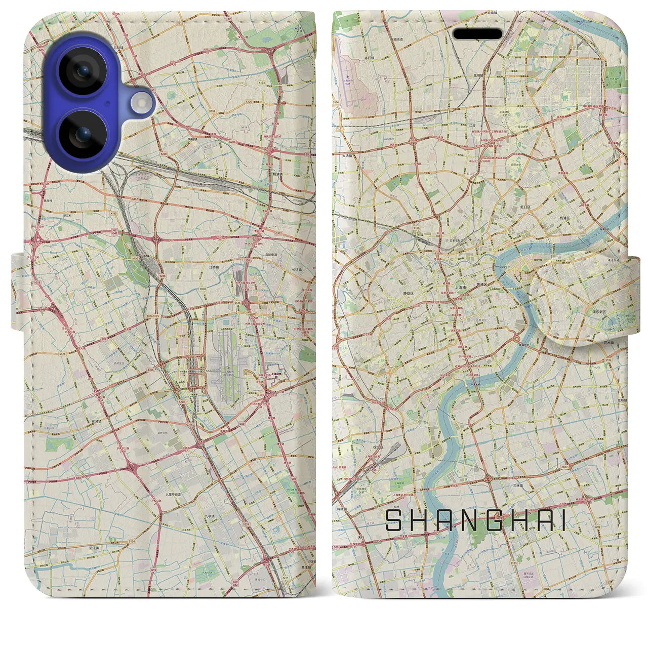 【上海（中華人民共和国）】地図柄iPhoneケース（手帳タイプ）ナチュラル・iPhone 16 Pro Max 用