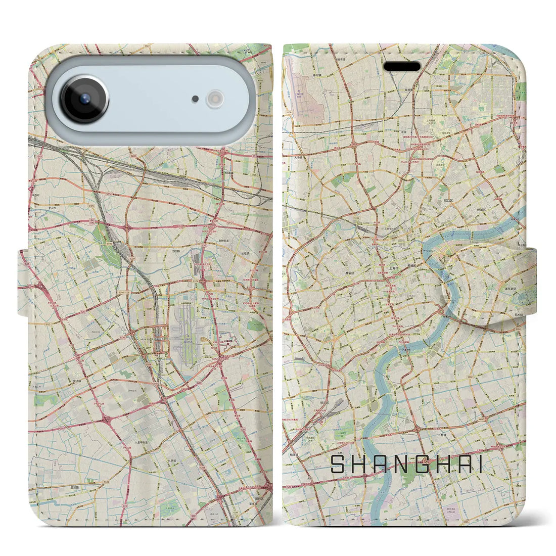 【上海（中華人民共和国）】地図柄iPhoneケース（手帳タイプ）ナチュラル・iPhone 17 Pro Max 用