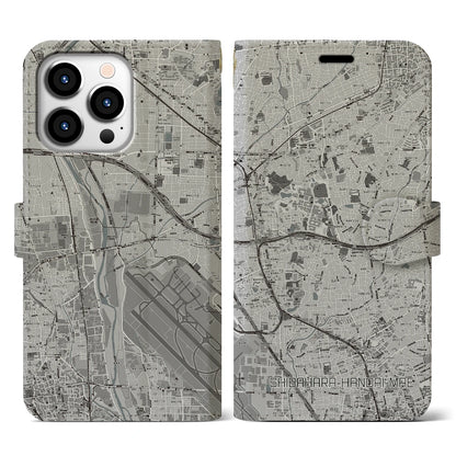 【柴原阪大前（大阪府）】地図柄iPhoneケース（手帳タイプ）モノトーン・iPhone 13 Pro 用