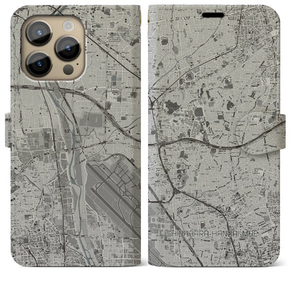 【柴原阪大前（大阪府）】地図柄iPhoneケース（手帳タイプ）モノトーン・iPhone 14 Pro Max 用