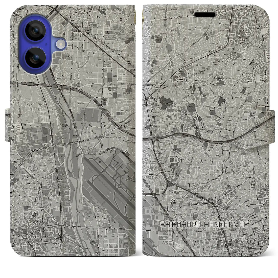 【柴原阪大前(大阪府)】地図柄iPhoneケース(手帳タイプ)モノトーン・iPhone 16 Pro Max 用