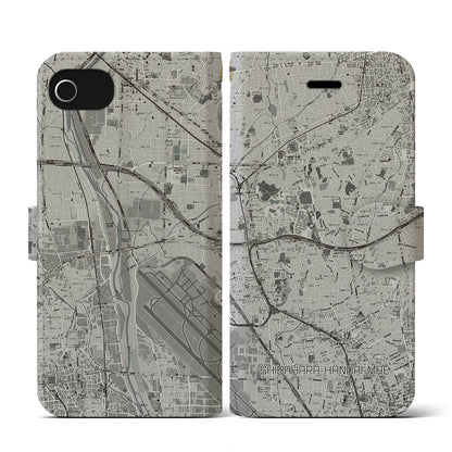 【柴原阪大前（大阪府）】地図柄iPhoneケース（手帳タイプ）モノトーン・iPhone SE（第3 / 第2世代） / 8 / 7 / 6s / 6 用