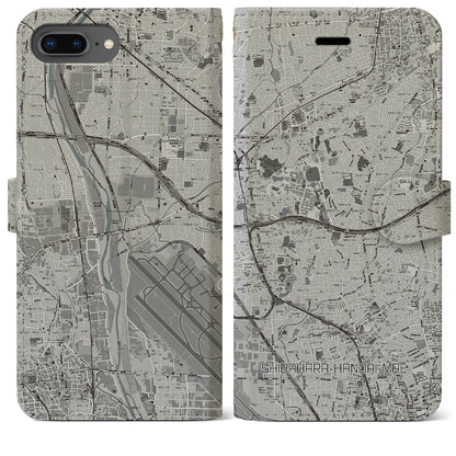 【柴原阪大前（大阪府）】地図柄iPhoneケース（手帳タイプ）モノトーン・iPhone 8Plus /7Plus / 6sPlus / 6Plus 用