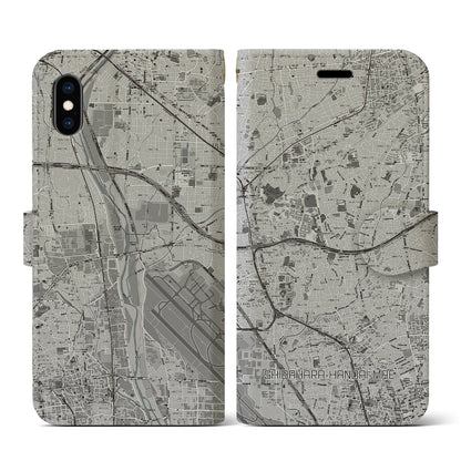 【柴原阪大前（大阪府）】地図柄iPhoneケース（手帳タイプ）モノトーン・iPhone XS / X 用