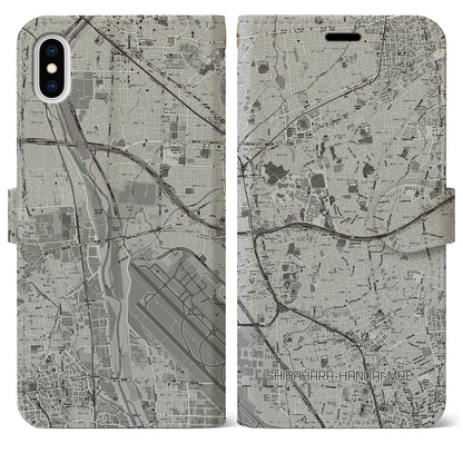 【柴原阪大前（大阪府）】地図柄iPhoneケース（手帳タイプ）モノトーン・iPhone XS Max 用