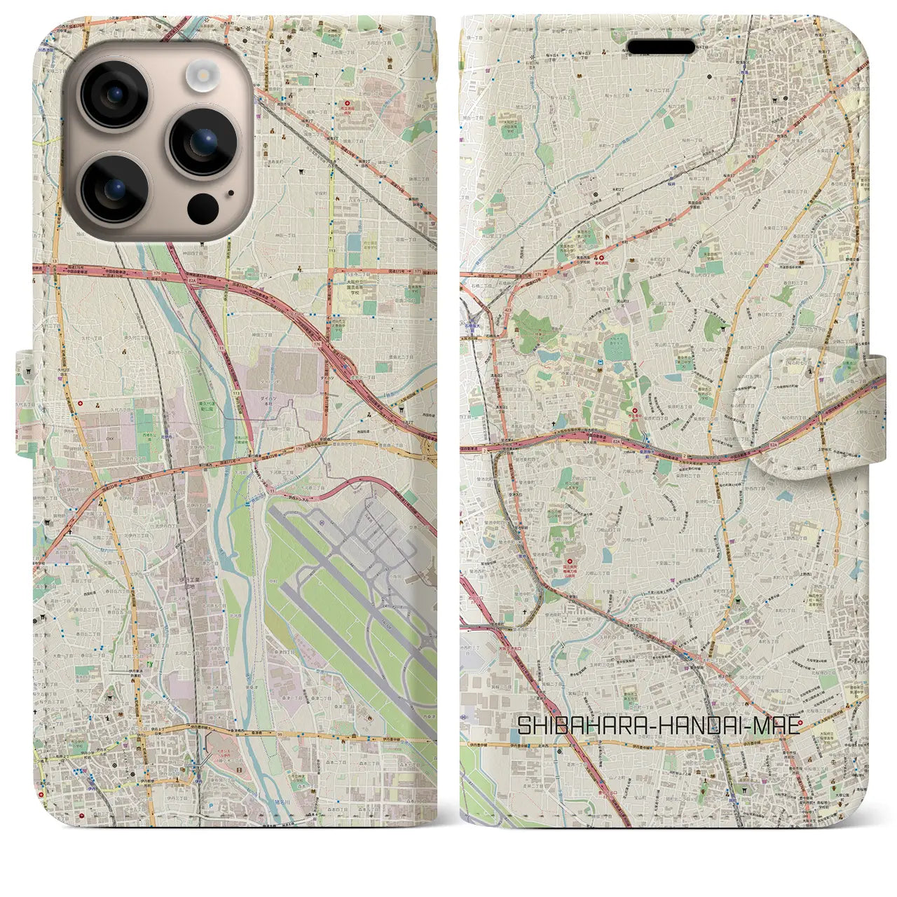 【柴原阪大前（大阪府）】地図柄iPhoneケース（手帳タイプ）ナチュラル・iPhone 16 Plus 用