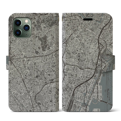 【芝公園（東京都）】地図柄iPhoneケース（手帳タイプ）モノトーン・iPhone 11 Pro 用