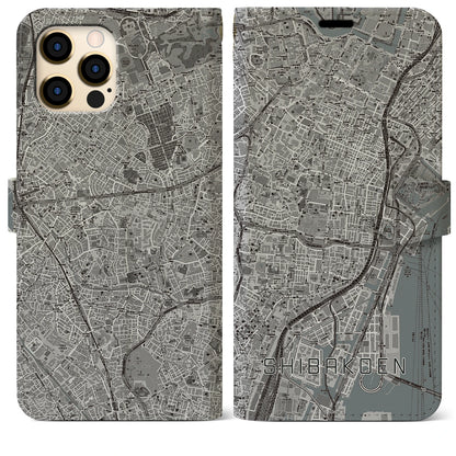 【芝公園（東京都）】地図柄iPhoneケース（手帳タイプ）モノトーン・iPhone 12 Pro Max 用