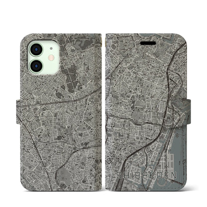 【芝公園（東京都）】地図柄iPhoneケース（手帳タイプ）モノトーン・iPhone 12 mini 用