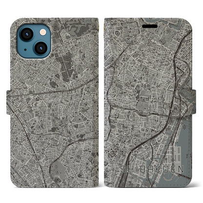 【芝公園（東京都）】地図柄iPhoneケース（手帳タイプ）モノトーン・iPhone 13 用