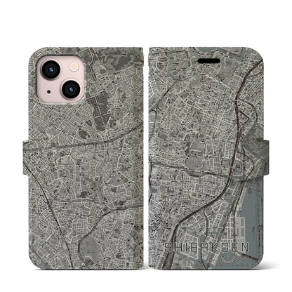 【芝公園（東京都）】地図柄iPhoneケース（手帳タイプ）モノトーン・iPhone 13 mini 用