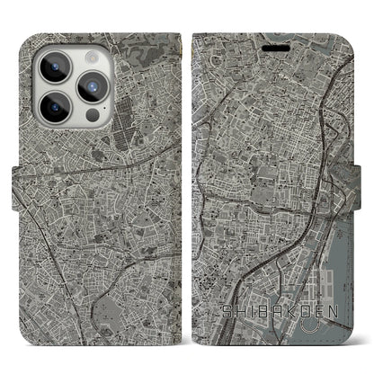 【芝公園（東京都）】地図柄iPhoneケース（手帳タイプ）モノトーン・iPhone 15 Pro 用