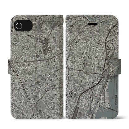 【芝公園（東京都）】地図柄iPhoneケース（手帳タイプ）モノトーン・iPhone SE（第3 / 第2世代） / 8 / 7 / 6s / 6 用