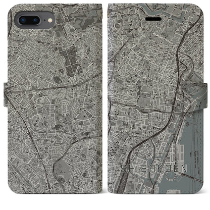 【芝公園（東京都）】地図柄iPhoneケース（手帳タイプ）モノトーン・iPhone 8Plus /7Plus / 6sPlus / 6Plus 用