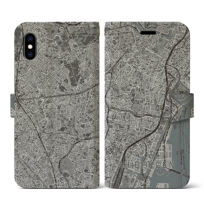 【芝公園（東京都）】地図柄iPhoneケース（手帳タイプ）モノトーン・iPhone XS / X 用