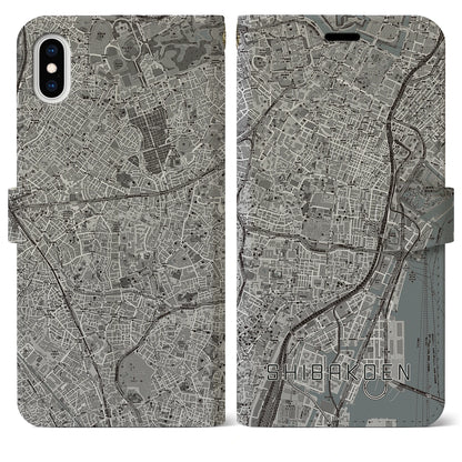 【芝公園（東京都）】地図柄iPhoneケース（手帳タイプ）モノトーン・iPhone XS Max 用