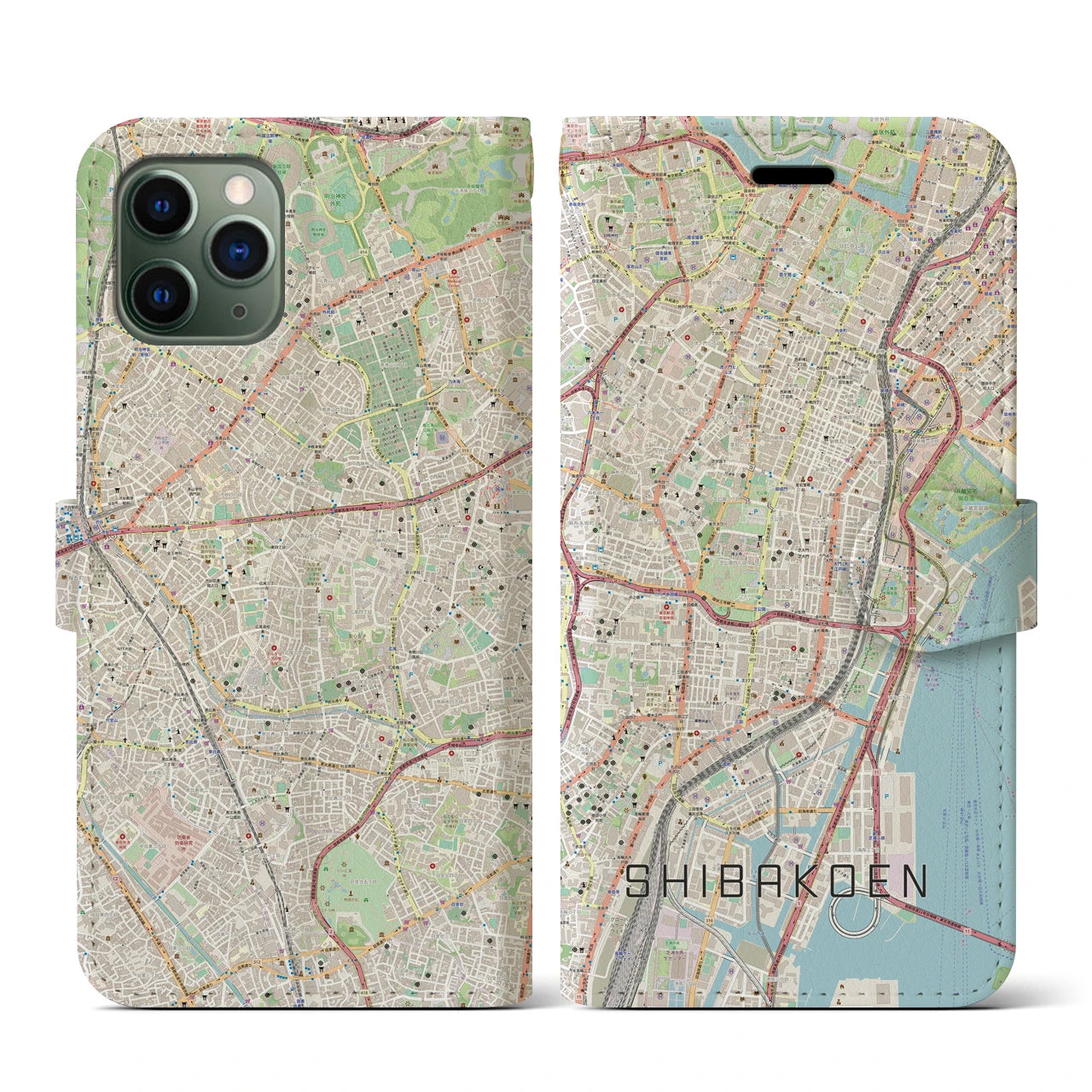 【芝公園】地図柄iPhoneケース（手帳両面タイプ・ナチュラル）iPhone 11 Pro 用
