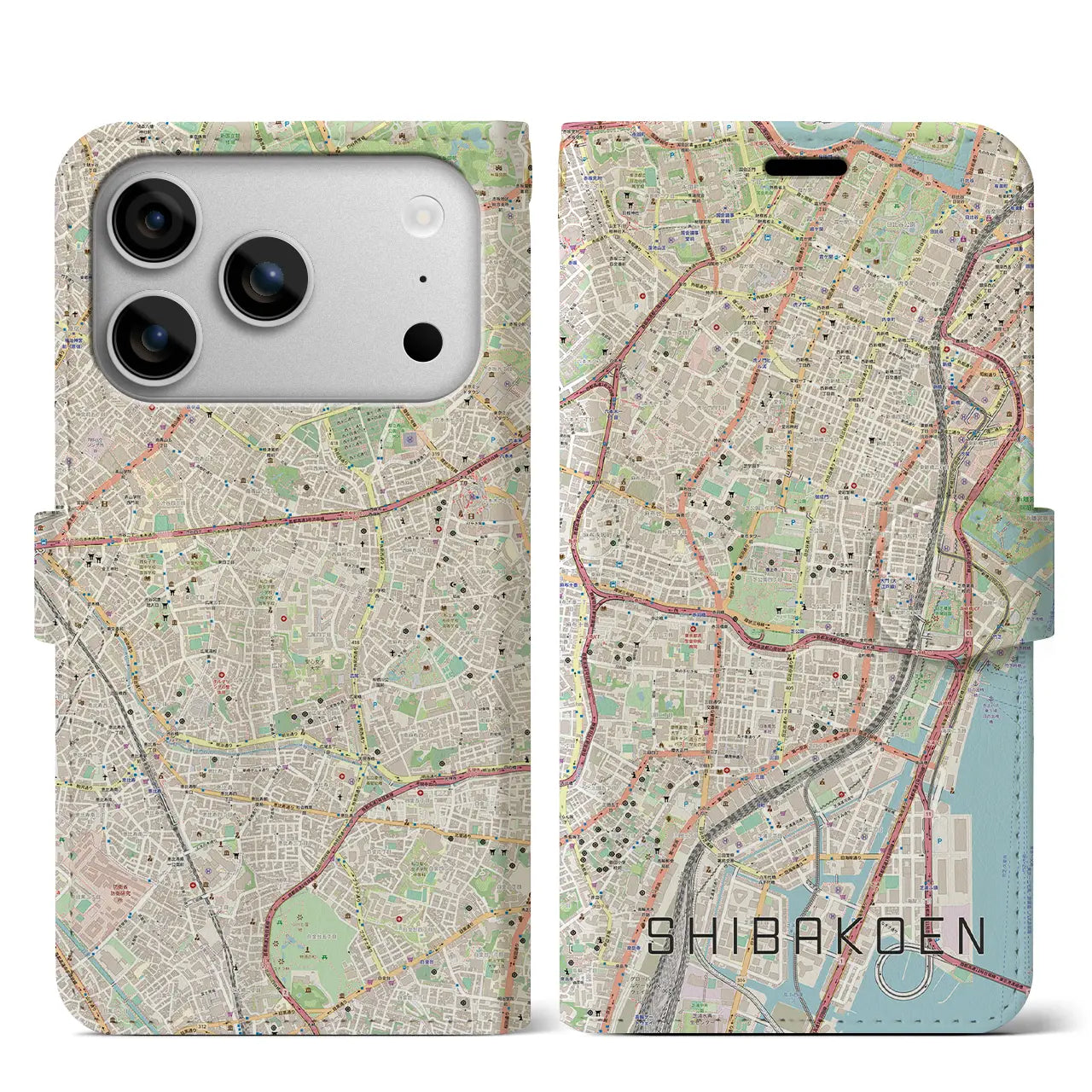 【芝公園（東京都）】地図柄iPhoneケース（手帳タイプ）