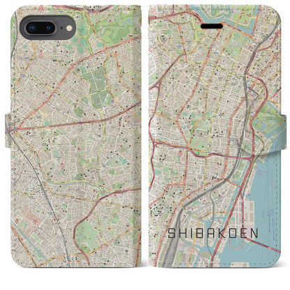 【芝公園（東京都）】地図柄iPhoneケース（手帳タイプ）ナチュラル・iPhone 8Plus /7Plus / 6sPlus / 6Plus 用