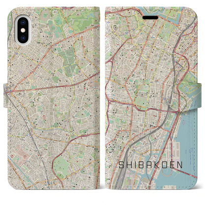 【芝公園（東京都）】地図柄iPhoneケース（手帳タイプ）ナチュラル・iPhone XS Max 用