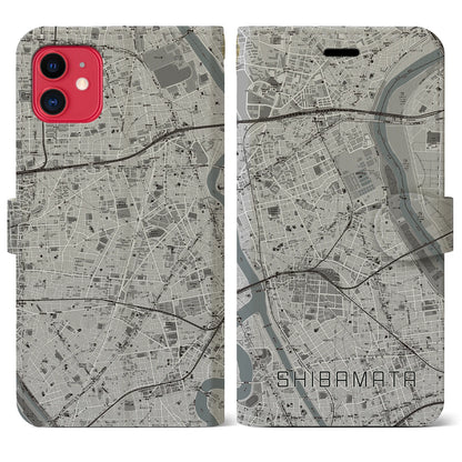 【柴又（東京都）】地図柄iPhoneケース（手帳タイプ）モノトーン・iPhone 11 用